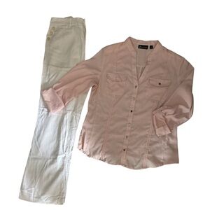 Business Casual Set IVAKA TRUMP Linen Pants and Pink NY&Co Blouse sz L /12